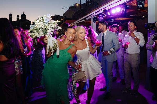 bride, flower bouquet, syros, greek island, greek wedding, wedding party