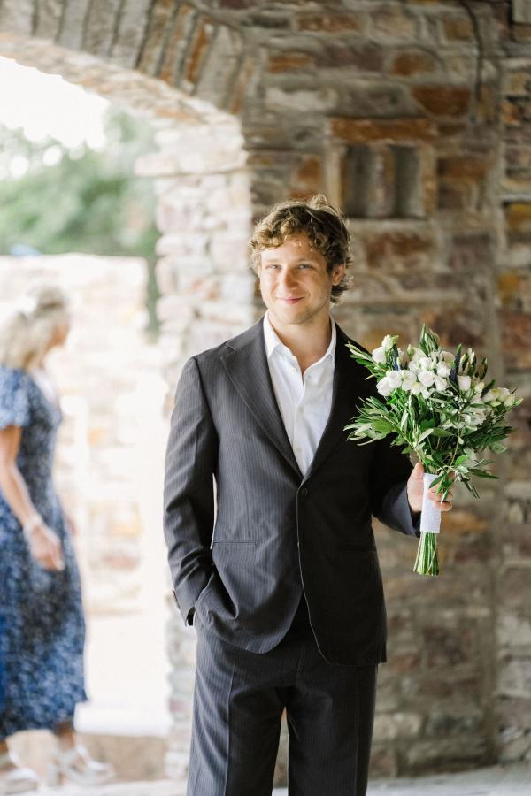 greek wedding, greek island, wedding outfit, groom, wedding suit, bride bouquet 