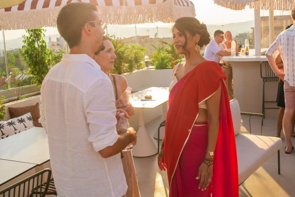 Indo-Greek wedding, wedding venue, rooftop, Athens, sun, wedding party, view 