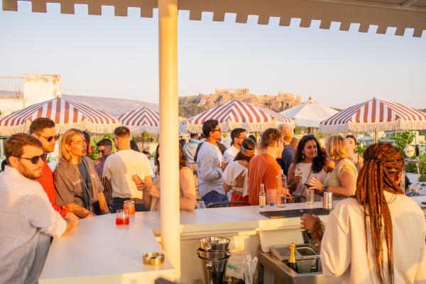 Indo-Greek wedding, wedding venue, rooftop, Athens, sun, wedding party, view, Acropolis, bar, 