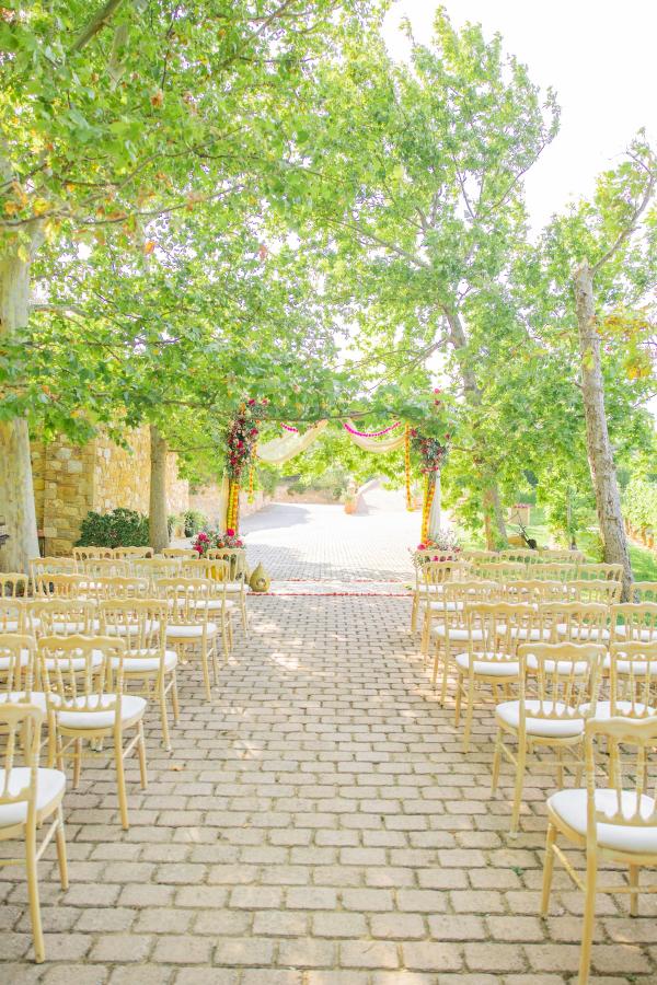Indo-Greek wedding, wedding venue, wedding decoration, outdoor venue, flower decoration