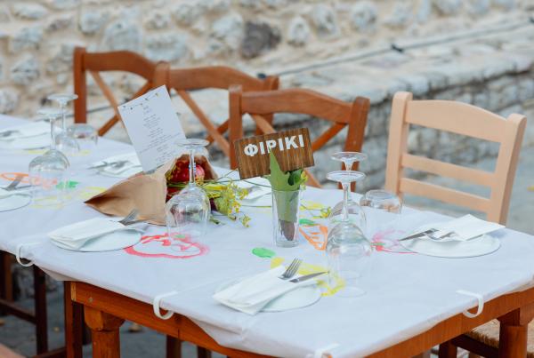 Greece, Kertezi, Greek venue, nature, green, village, dinner decoration, tablesetting, vegetables, 