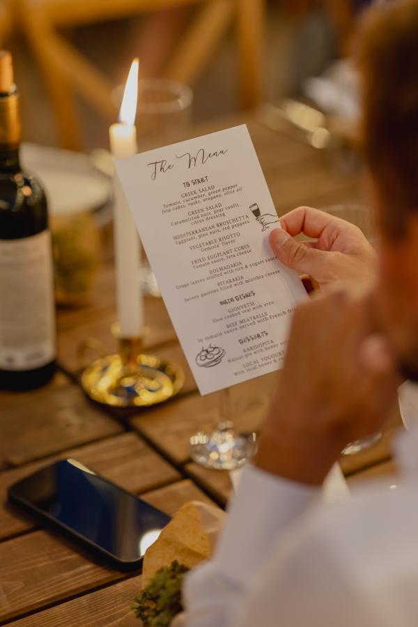 Greece, Greek venue, nature, green, vineyards, name giving, venue decoration, menu, candles, dinner decoration, grapes