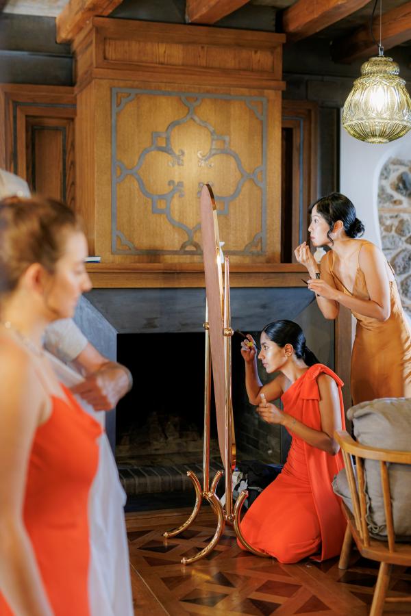 Greek wedding, Greece, Litochoro, preparation venue, bridesmaids, wedding outfit