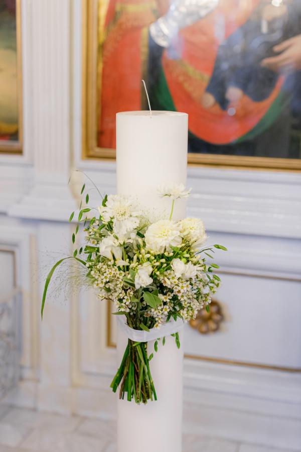 Greek wedding, Greece, Litochoro, Saint Demetrios Church, ceremony venue, Orthodox ceremony, flower decoration