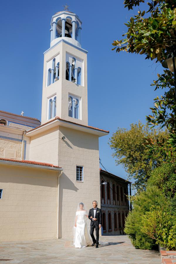Greek wedding, Greece, Litochoro, Saint Demetrios Church, ceremony venue, Orthodox ceremony, wedding outfit, bride, wedding dress