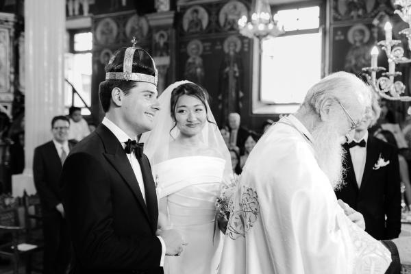 Greek wedding, Greece, Litochoro, Saint Demetrios Church, ceremony venue, Orthodox ceremony, wedding outfit, wedding dress, bride, groom, union, bridal bouquet