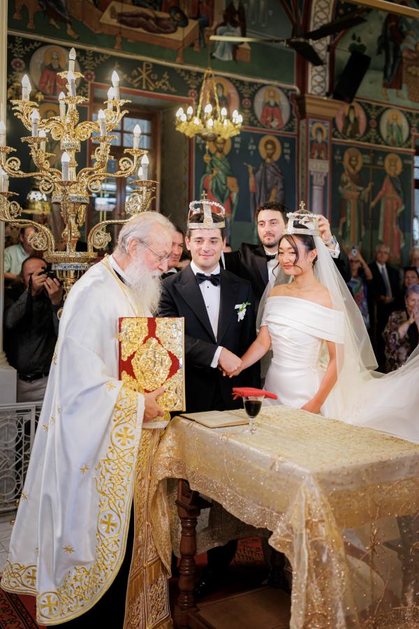 Greek wedding, Greece, Litochoro, Saint Demetrios Church, ceremony venue, Orthodox ceremony, wedding outfit, wedding dress, bride, groom, union, bridal bouquet