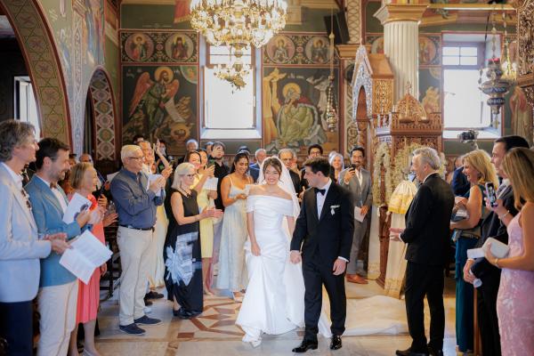 Greek wedding, Greece, Litochoro, Saint Demetrios Church, ceremony venue, Orthodox ceremony, wedding outfit, wedding dress, bride, groom, union, bridal bouquet