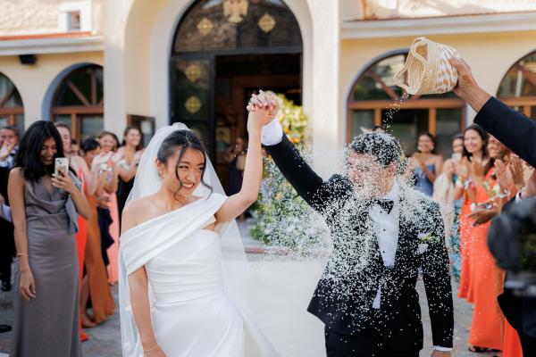 Greek wedding, Greece, Litochoro, Saint Demetrios Church, ceremony venue, Orthodox ceremony, wedding outfit, wedding dress, bride, groom, union, bridal bouquet